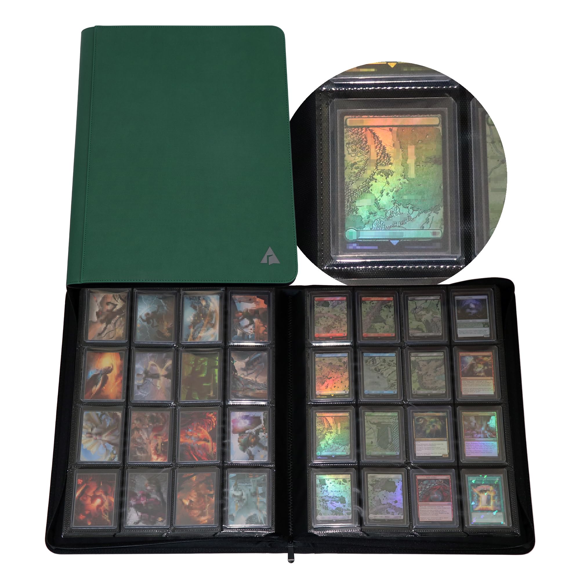 Rayvol 16-Pocket Top Loader Binder - Holds 704 Top Loaders,Side Loading Album for 3″×4″ Topload Card Holders -Green