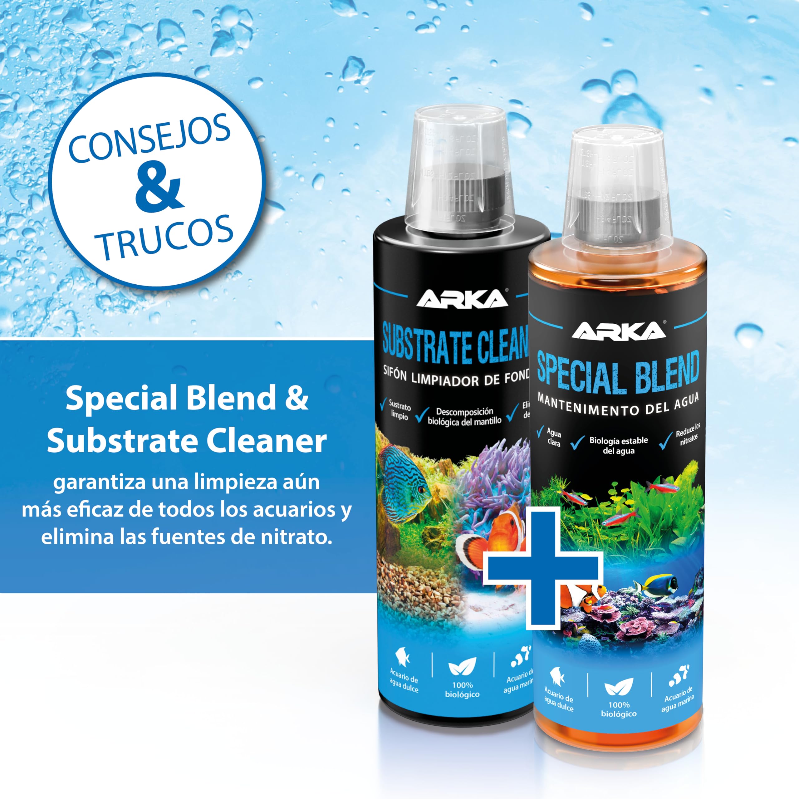 Limpiador Fondo Acuario 236 ml – ARKA Substrate Cleaner – 100% biológico con bacterias vivas – Elimina Lodo, restos y Suciedad – sin sifón ni Tubo – Agua Clara en Dulce y Marino