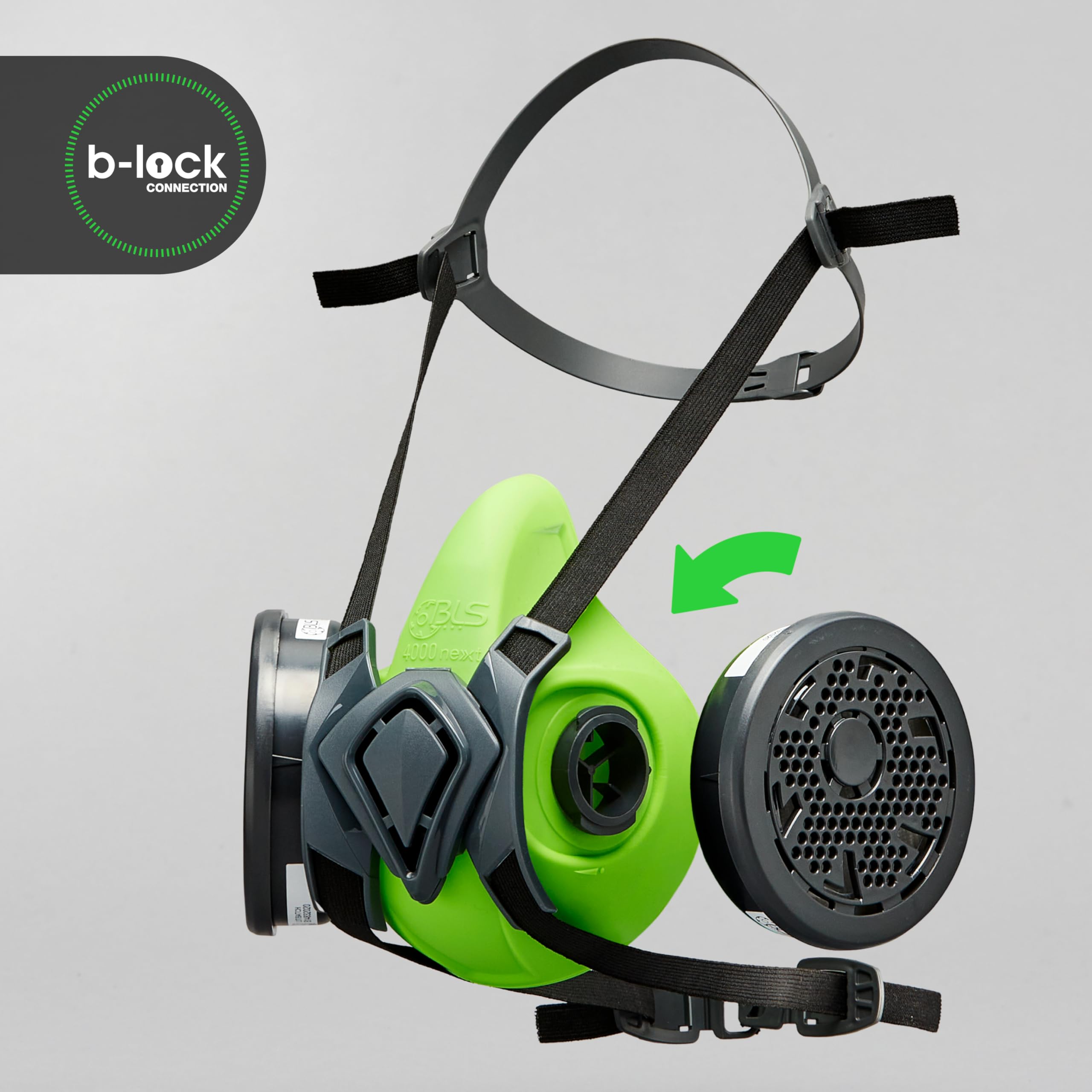 BLS 4500next P3 R D Demi-masque de Protection en Silicone et 2 Filtres Remplaçables 202 P3 avec Raccord à Baïonnette b-lock. Pour Poussières, Menuiserie, Construction, Soudage et Bricolage