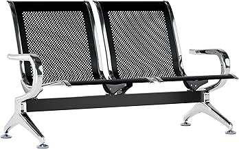 CLP Banc d'attente Airport I Banc avec Structure métallique Aspect Chrome I Chaises d'attente Robustes avec Dossier et accoudoirs, Couleur:Noir, Taille:2 Places