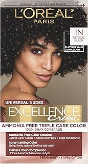 L’Oreal Paris Excellence Universal Nudes Permanent Hair Color, Ammonia Free Hair Dye for Gray Hair Coverage, 1N Natural Black, 1 Hair Dye Kit