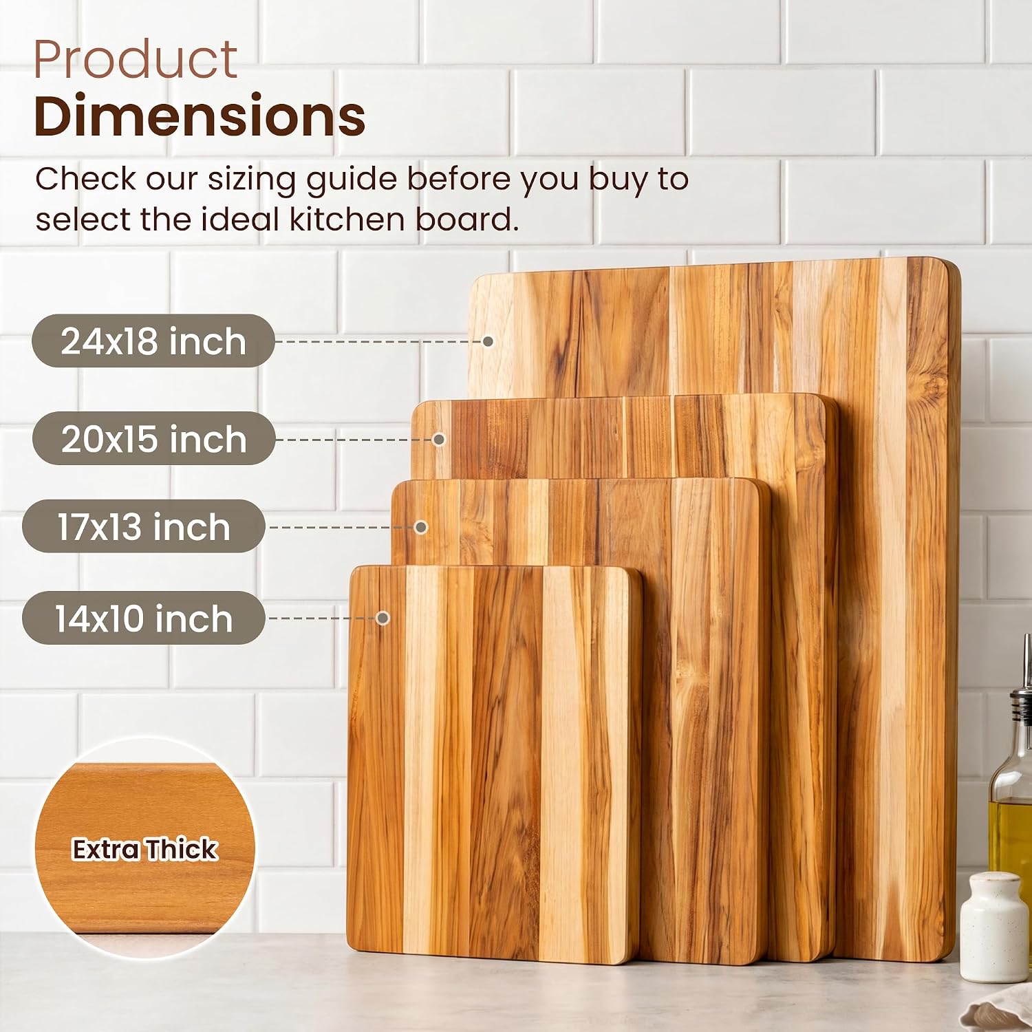 17x13 Teak Cutting Board, Reversible 1" Thick Wood Chopping Block