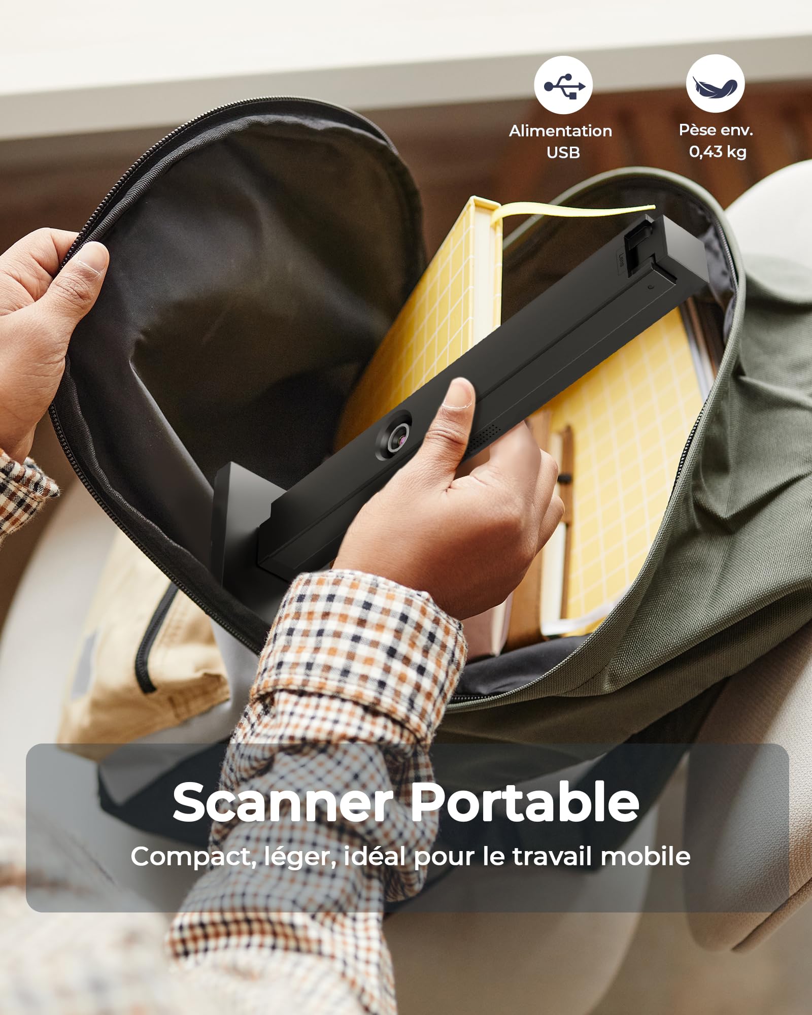 CZUR Lens1200 Pro 12MP Scanner de Documents Portable, Caméra de Documents USB, Numérisation Rapide 1 s/Page, Format de Capture A4, OCR Facile à Utiliser, Scanner Mobile, pour Mac et Windows