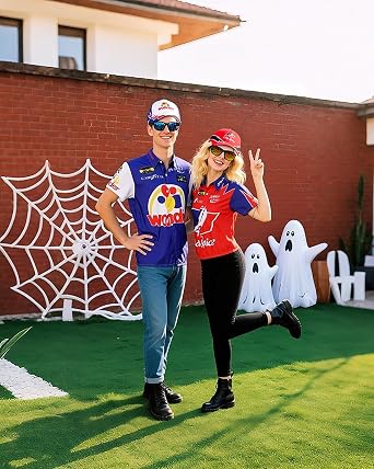 6PCS Characters Costumes in Talladega Nights Shirt Gloves and Accessories Set Race Car Costume for Parties and Halloween