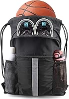 BeeGreen X-Large Drawstring Gym Backpack with Shoe Compartment - Durable Black Cinch Bag for Sports, Travel & Yoga
