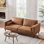 HIFIT Sofa Couches, 79” Mid-Century Modern Couch, Breathable Faux Leather Couch with Upholstered Cushions/Pillows, 3-Seat Sofas & Couches, for Living Room Apartment Office, Brown | Pet-friendly