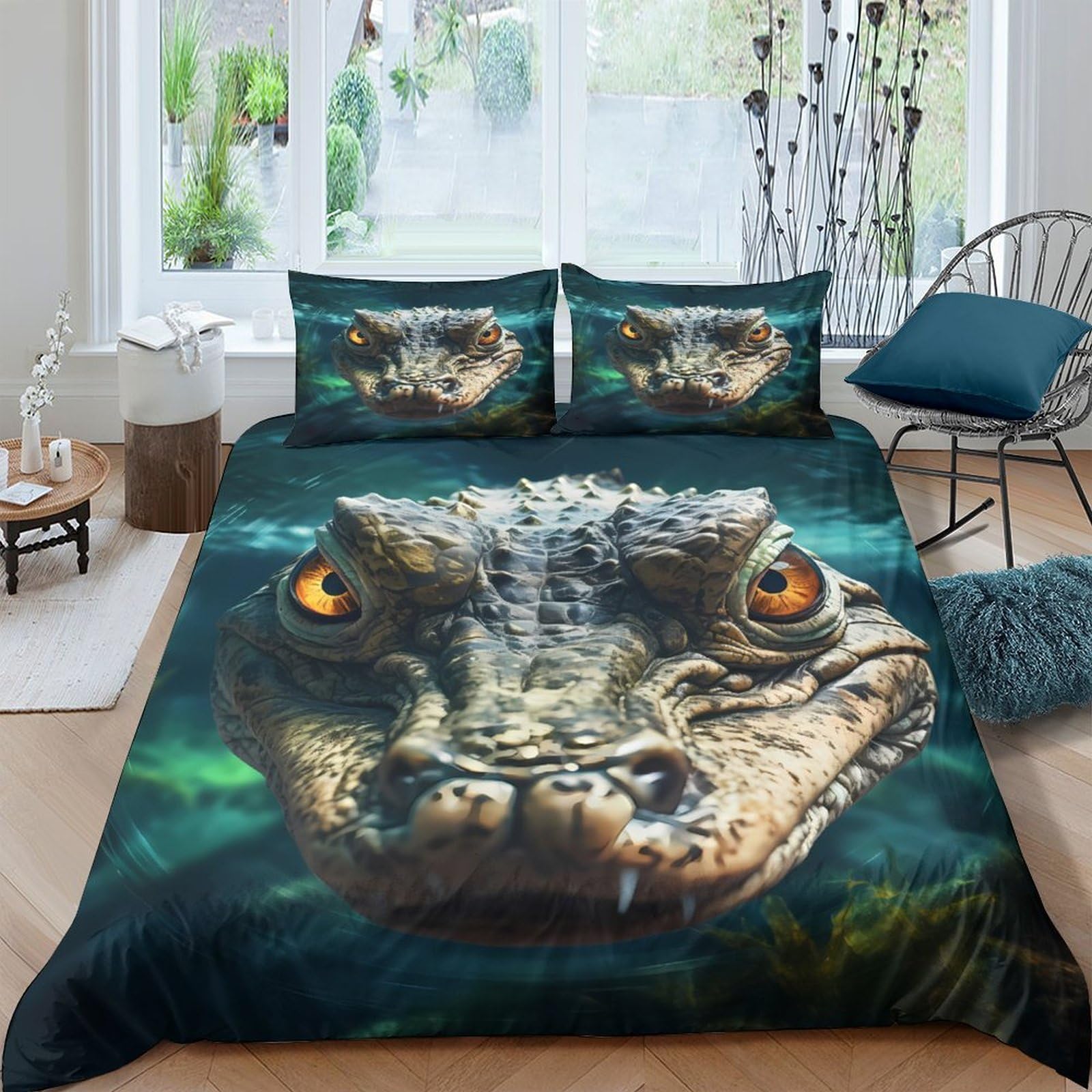 Ctjqhvkz Style-4 3D Printed Realistic Crocodile Fitted Sheet Microfiber Soft Breathable Alligator Mattress Cover For Bedroom Dorm Mattress Protection Decor Single（135X200cm）