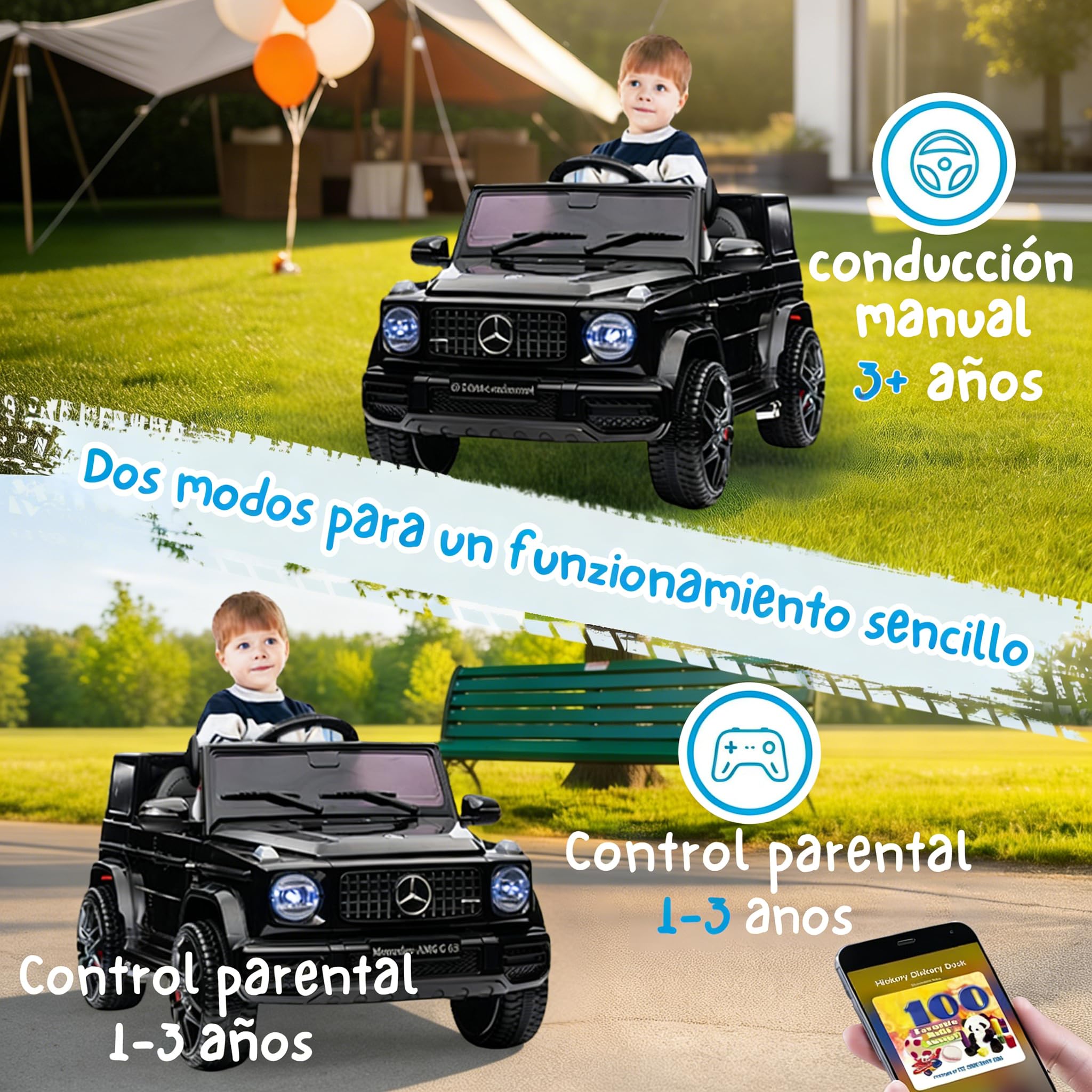 LALAHO Coche eléctrico infantil Mercedes AMG G63 12V 7Ah 2.4G Negro