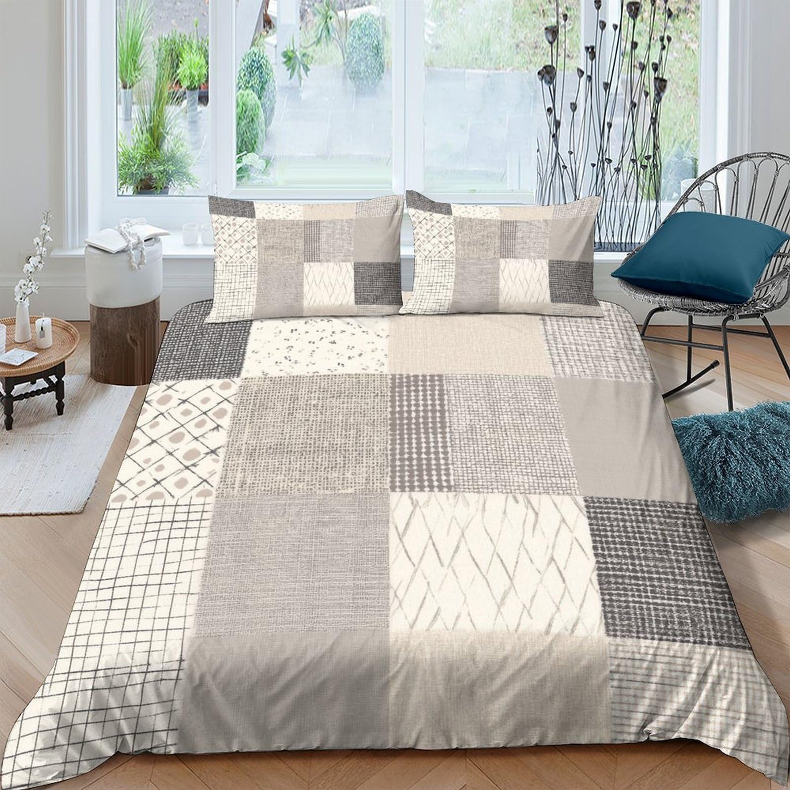 GPLZQXKJNH 3D Printed Patchwork Duvet Cover Set Microfiber Soft Breathable Geometric Quilt Cover with 2 Pillowcases for Bedroom Decor Single（135x200cm）
