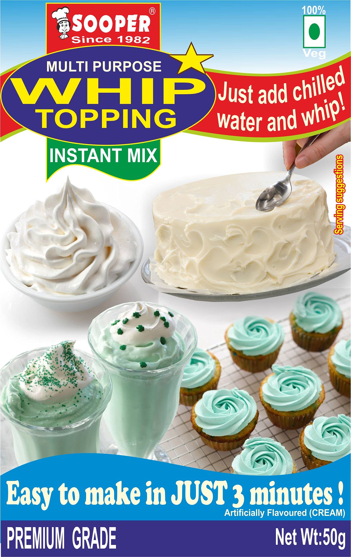 SOOPER WHIP TOPPING PREMIX 4 x 50g PACKS Topping