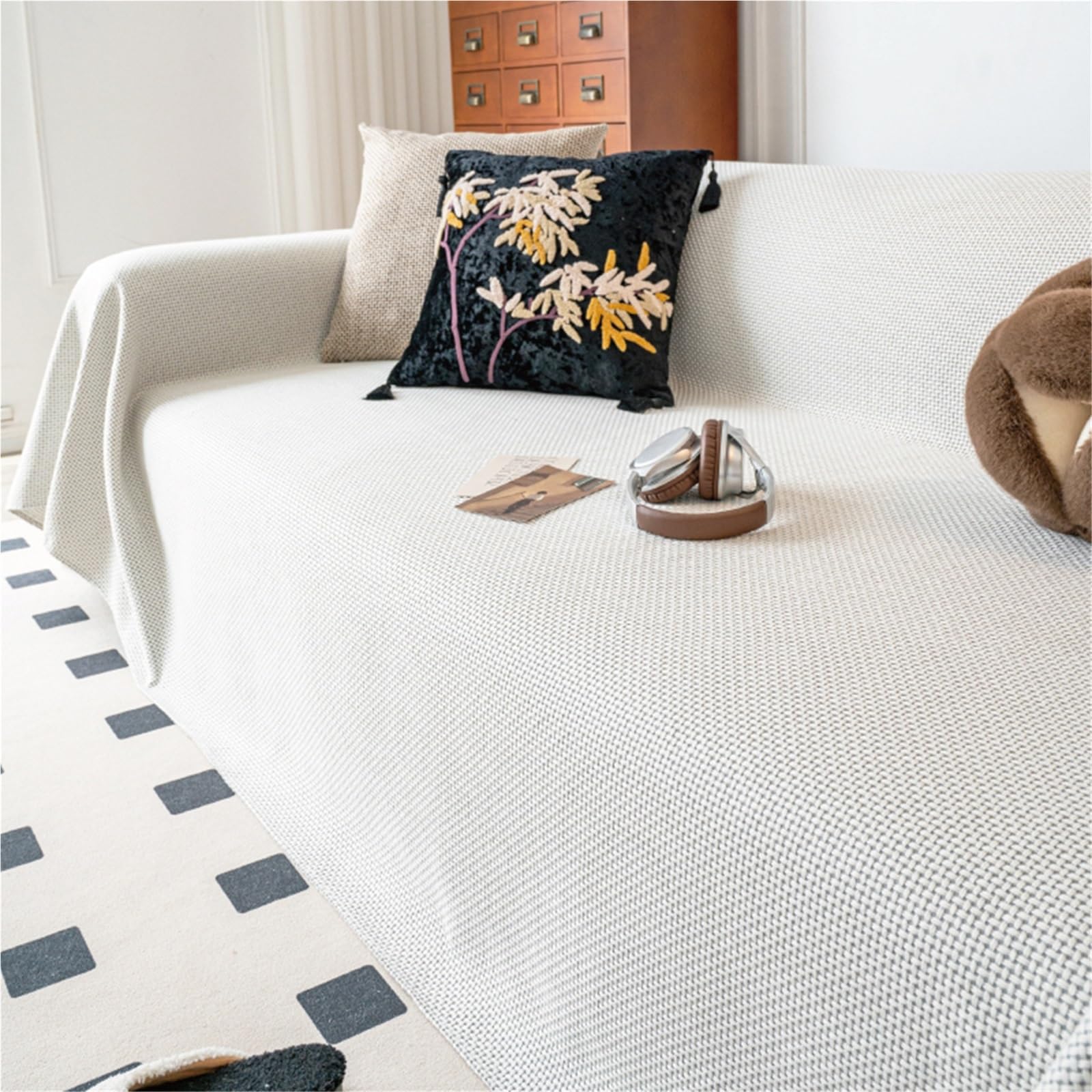 Plaid grande taille en lin premium, couverture de canapé d'angle raffinée