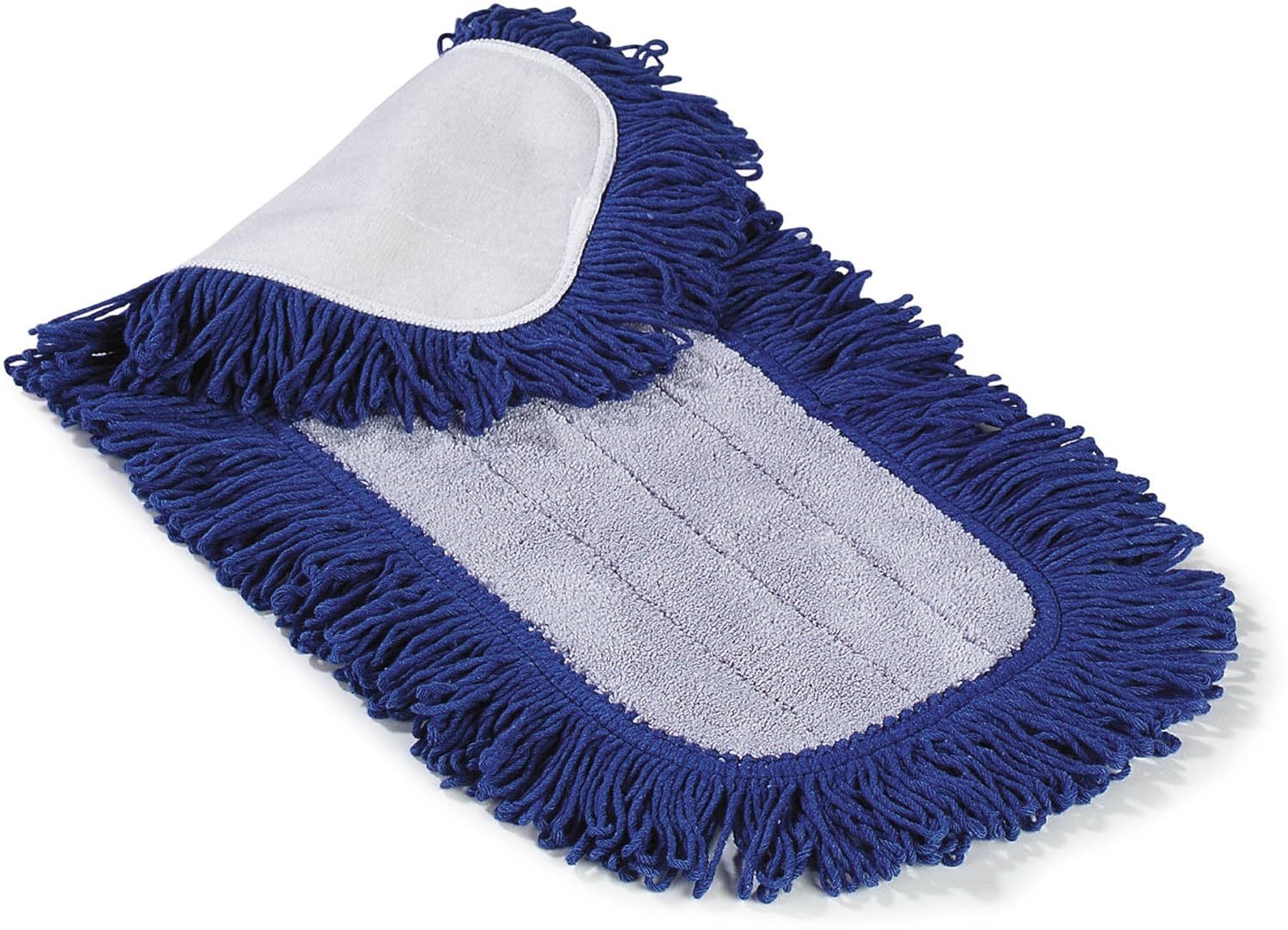 FLO-PAC Dry Mop Mop Pad, Looped Fringe with Microfiber Center for Floor and Wall Cleaning, 24 Inches, Blue, (Pack of 12)