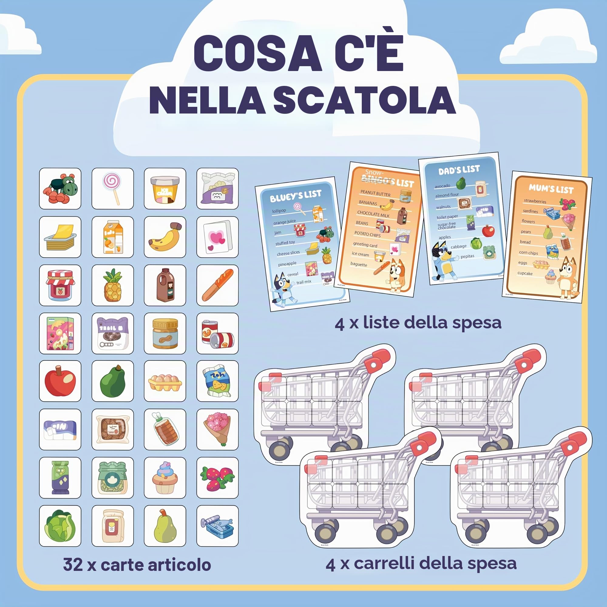 Orchard Toys - Gioco ufficiale Bluey della lista della spesa, gioco di memoria e abbinamento, per bambini dai 3 anni