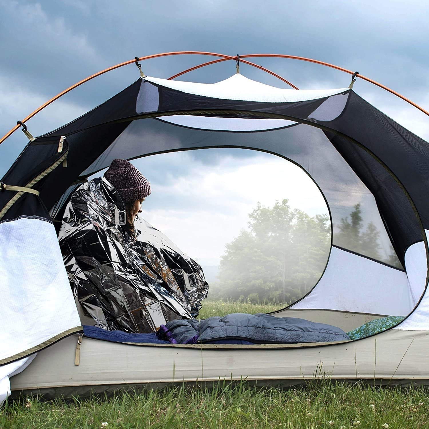 Materiel Survie Couverture De Survie LAKJUOZ - Lot De 4 (210x160cm, Or/ argent) - Urgence, Camping, Randonnée Couverture De Survie Isothermique