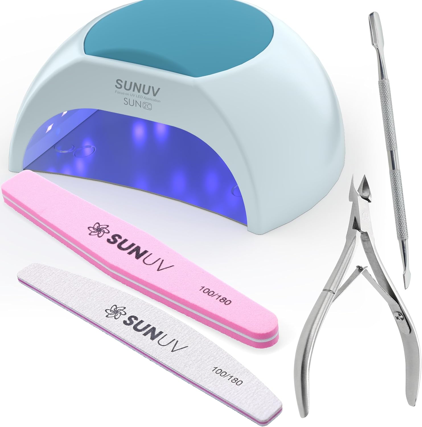SUNUV UV LED Nail Lamp with 4PCS Cuticle Nippers, Cuticle Pusher with Nail File and Buffer Set, Pedicure Manicure Nail Care Tools