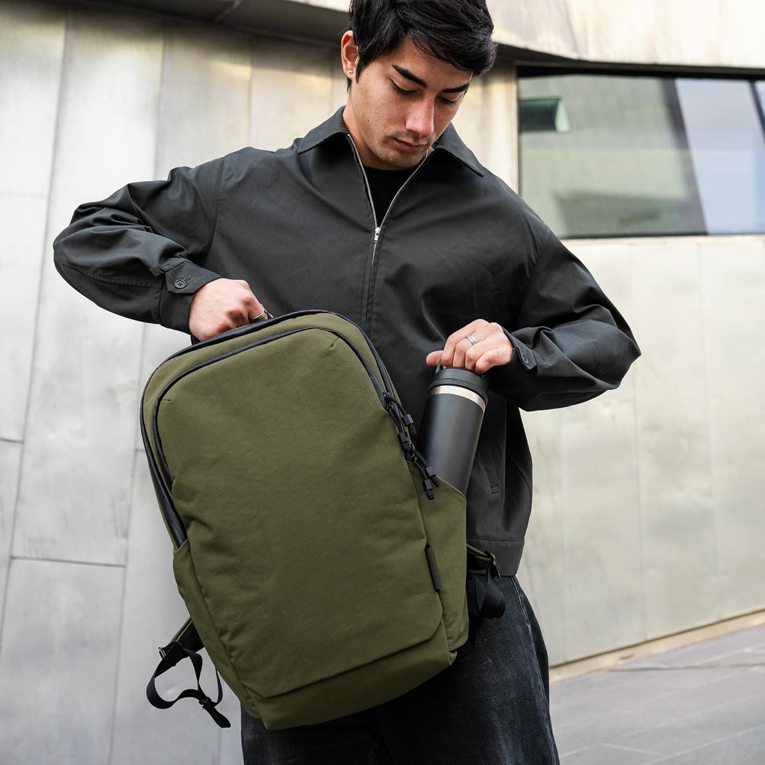 ALPAKA Bravo Backpack 23L - Laptop Backpack Fits 16 Inch Computers, Water Bottle Holders, Fleece Lined Protection, Business Commuter Bag, Weatherproof Green Axoflux Material