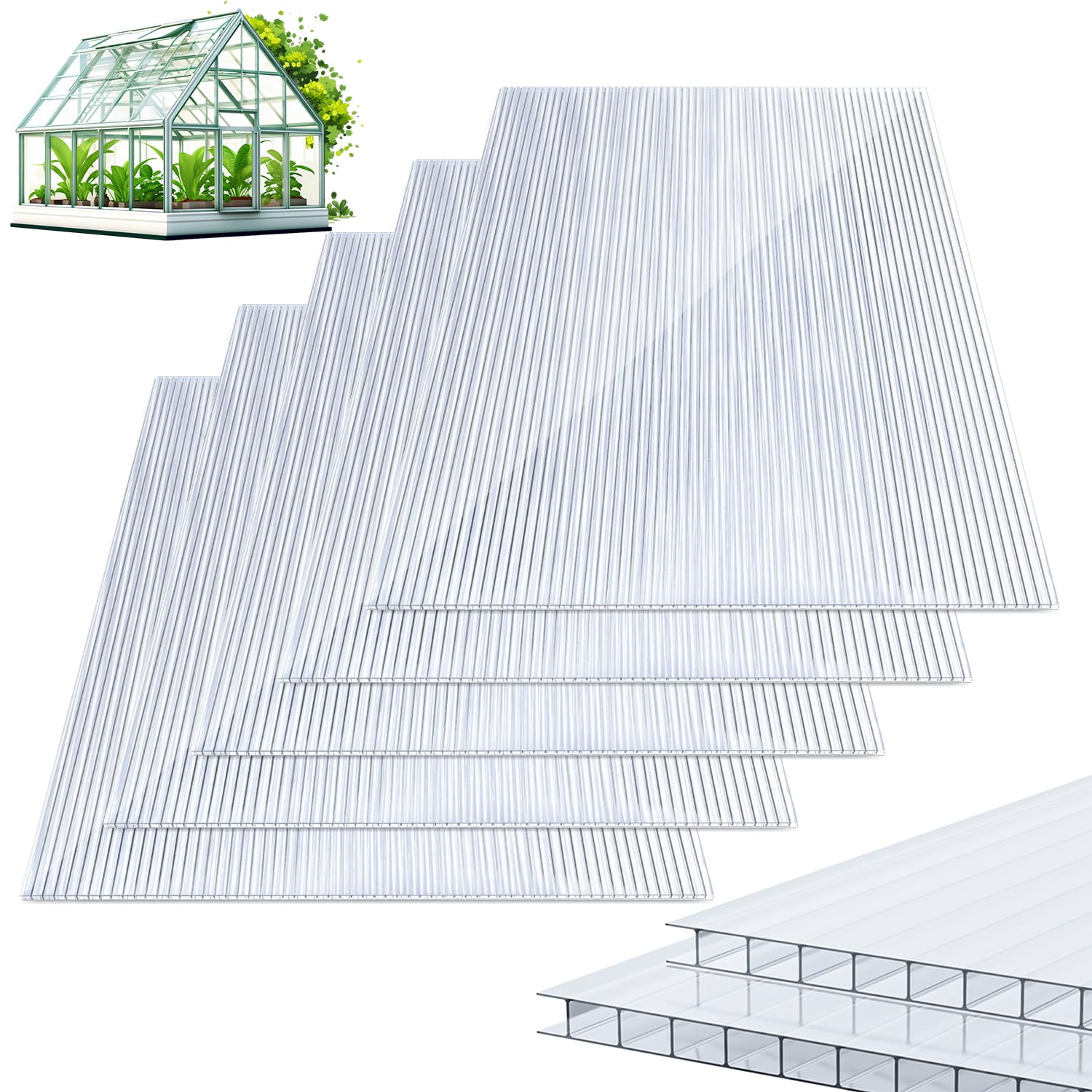 Gimisgu 5 lastre alveolari in policarbonato (60,5 x 121 cm), 8 mm, piastre doppie da 1,2 kg/m², per serra, giardino e serra