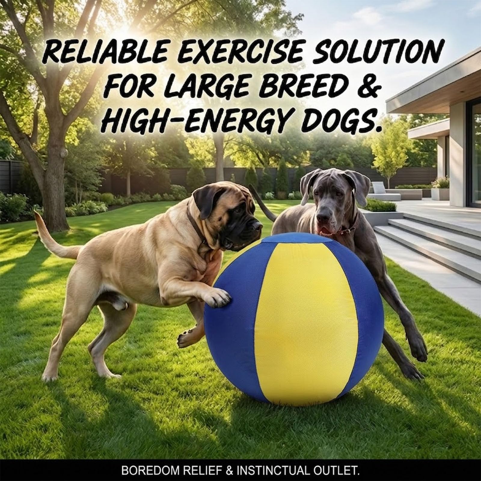 Generisch Verbesserter Treibball für Hunde Bissfest, Riesen Hundeball und Herding Ball Hund, Interaktives Hundespielzeug für Draußen (Yellow Without Strap,Small)
