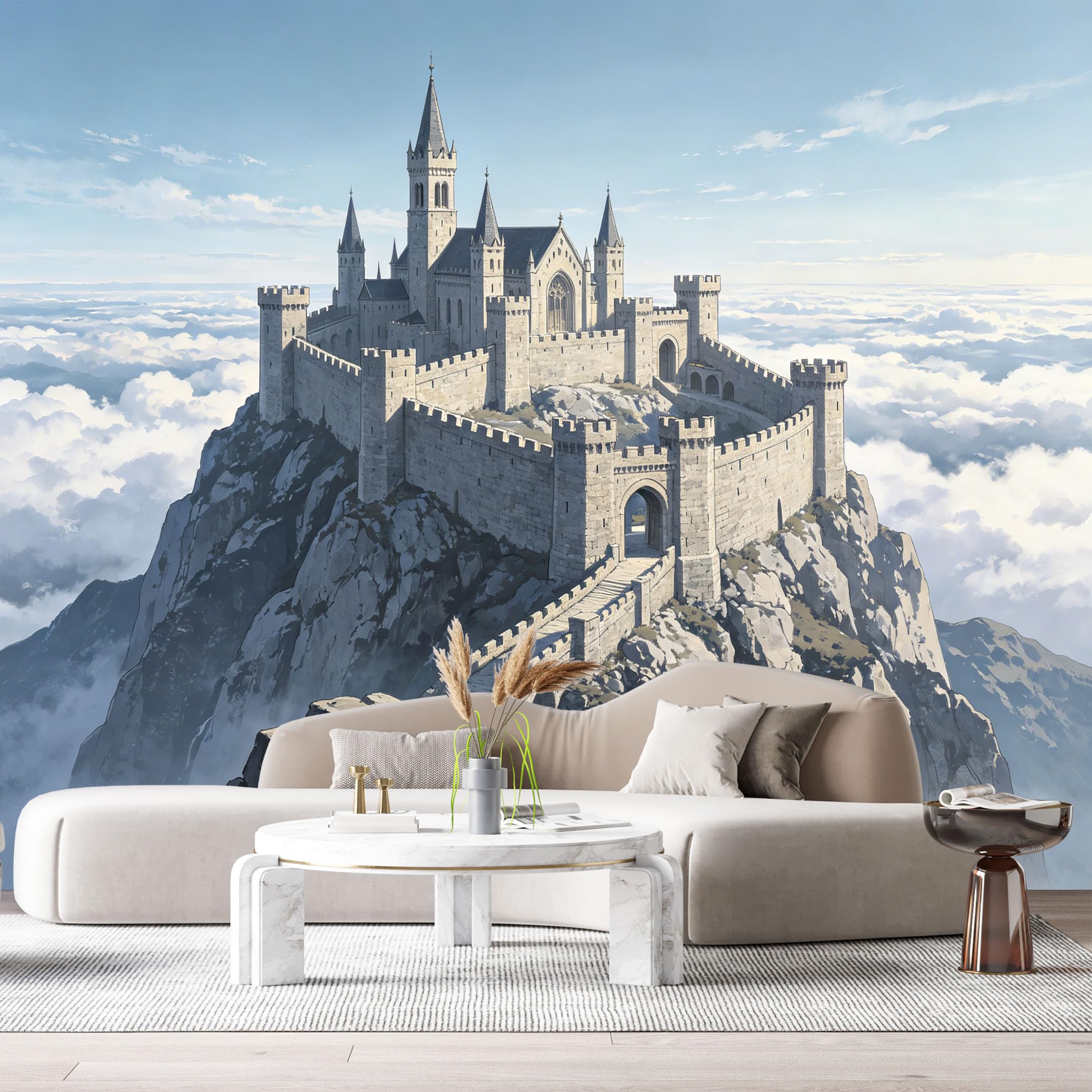 Custom Size Wall Murals Medieval Fortress Mountain Landscape 3D Trompe L'Oeil Stone Castle Clouds SelfAdhesive Wall Fabric Removable Wallpaper Photo for Living Room