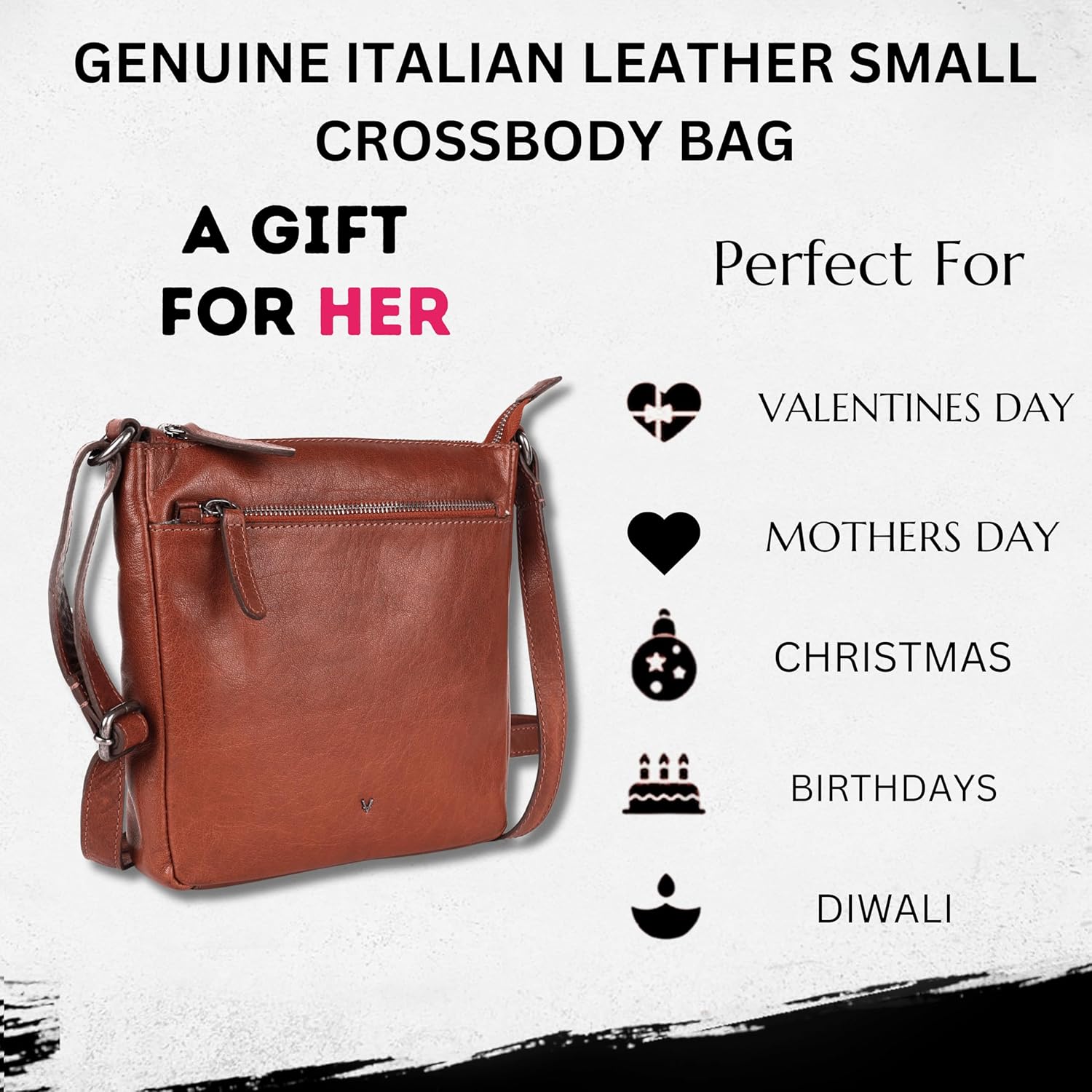 8.25 Inch Genuine Leather Crossbody Sling Bag for Women - Trendy Casual Office Bag with Adjustable Strap