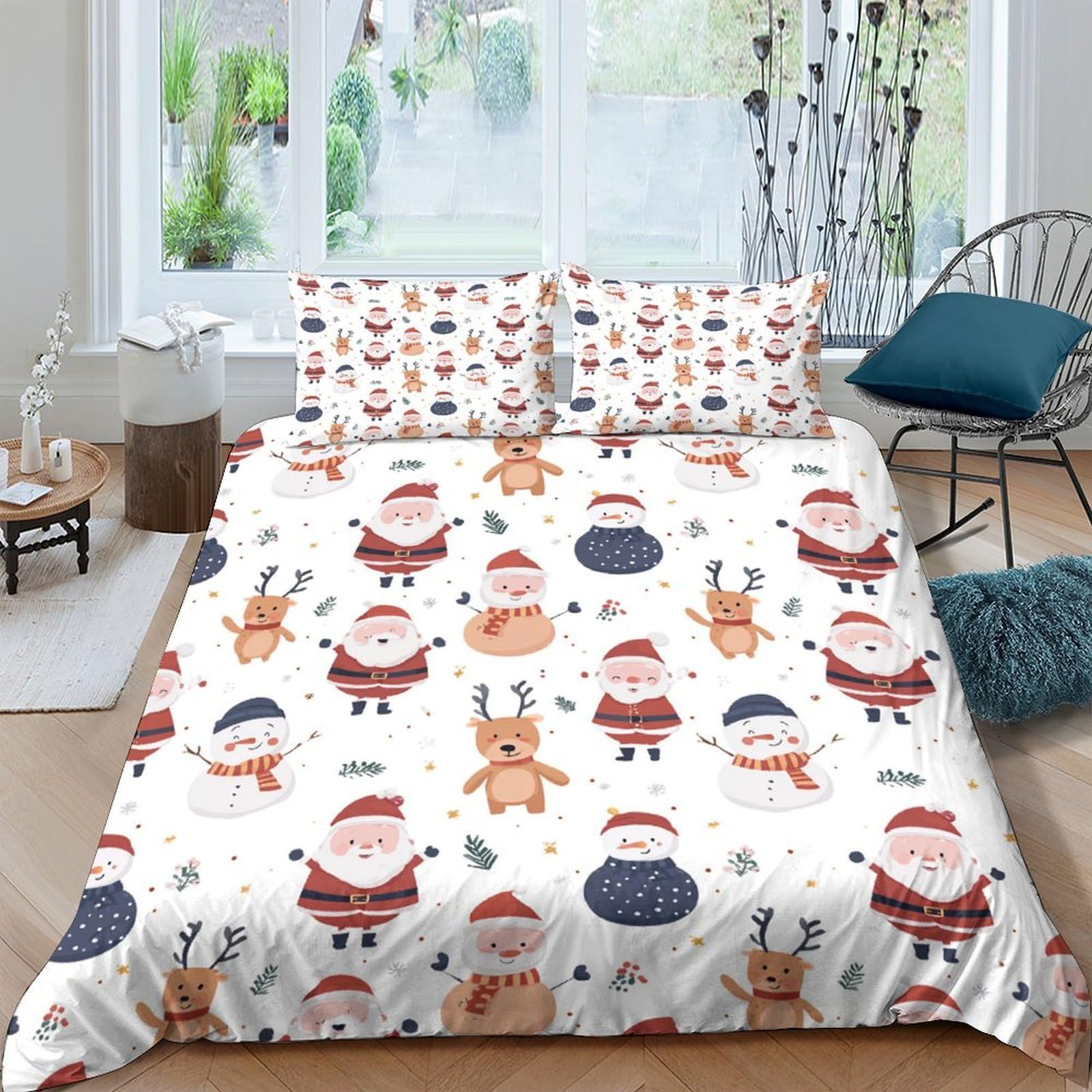 Ctjqhvkz Style-3 3D Printed Christmas Santa Fitted Sheet Microfiber Soft Anti-Slip Festive Reindeer Bed Cover For Bedroom Guest Room Decor Single（135X200cm）