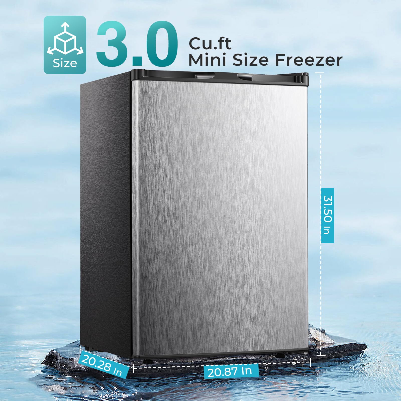 R.W.FLAME 3.0 Cu.Ft Upright Freezer with Reversible Single Door, Mini Freezer with Removable Shelves Small Freezer for Home Kitchen Office (3.0 Cu.ft, Stainless Steel) on Fridge.com