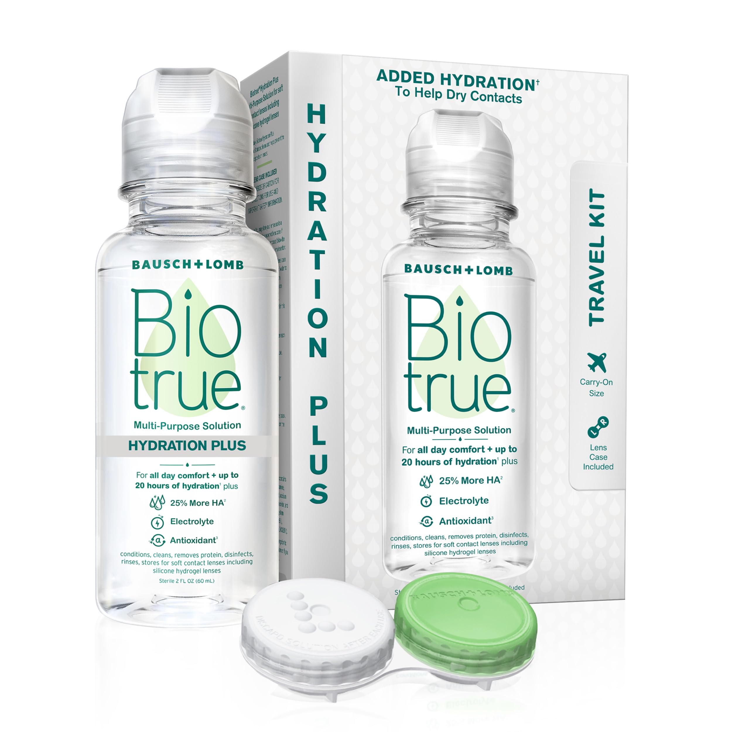 Biotrue Contact Lens Solution Multi-Purpose Solution for Soft Contact Lenses Lens Case Included 2 FL OZ Travel Size