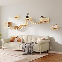 Cat Wall Shelf, Cat Wall Shelf, Furniture, Plush Toy Set of 9, Cat Furniture, Condo, House, Stairs, Bridges, Scratching Posts, Beige