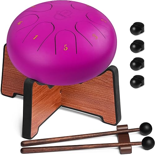 ZERBEAT Tambor de lengua de acero de 6 pulgadas, tambor de acero de 11 notas + soporte único, baquetas, púas de dedos, bolsa, apto para