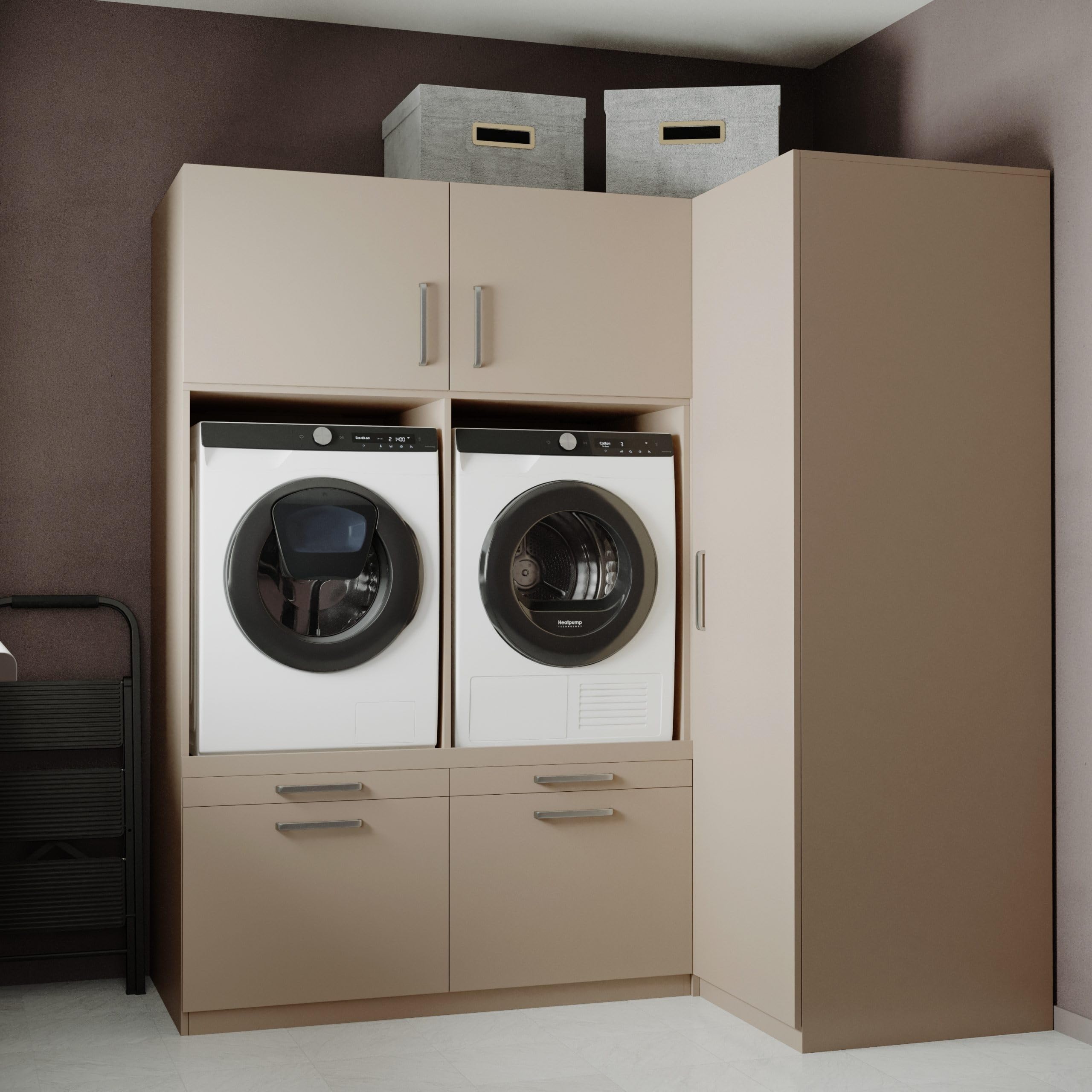 Lavadora Gabinete Bern - Lavadora elevadora - Conversión a máquina - 700(D)*2030(B)*2110(H) mm - Gris pardo - Diseño ergonómico y elegante, que ahorra espacio y es fácil de colocar