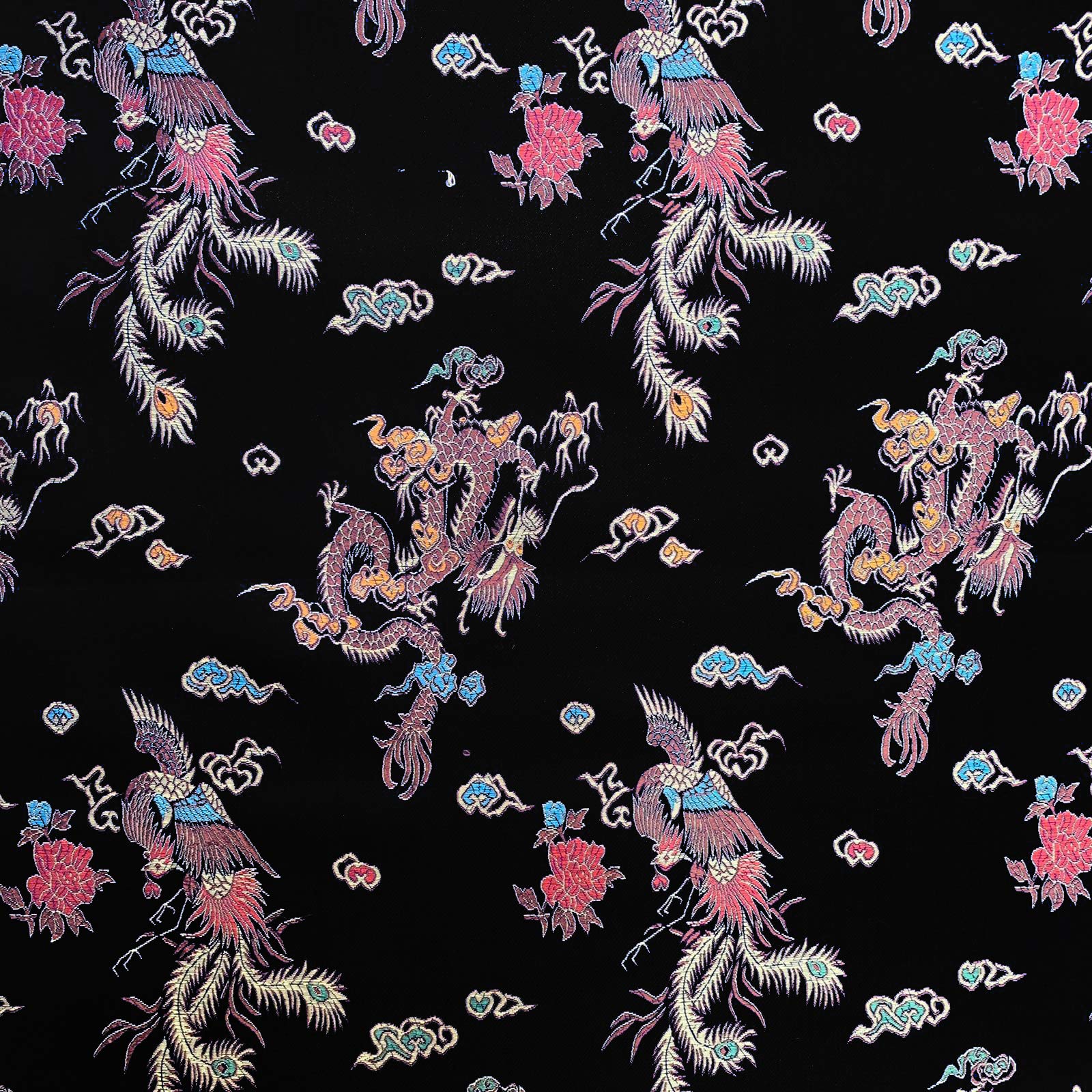 Discover Lifestyle & Fashion Fabrics Black Brocade Chinese Dragon Embroidered Silky Satin Oriental Craft Dress Fabric Material | 36" - 90Cm Wide | Sold Per Metre (Black)