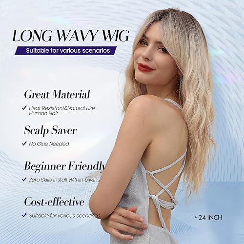 Miniatura 9 de Allbell Pelucas negras onduladas con flequillo para mujer, peluca larga y rizada negra con flequillo, peluca sintética