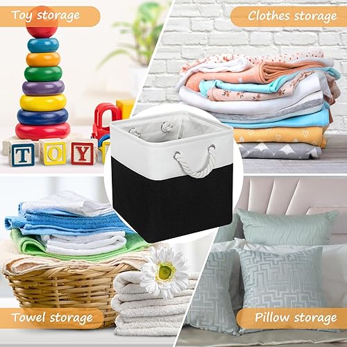 Miniatura 8 de FinishingBo Contenedores grandes de almacenamiento de 11 x 11 pulgadas con asas de algodón para armario, estantes, ropa, juguetes, toallas (color
