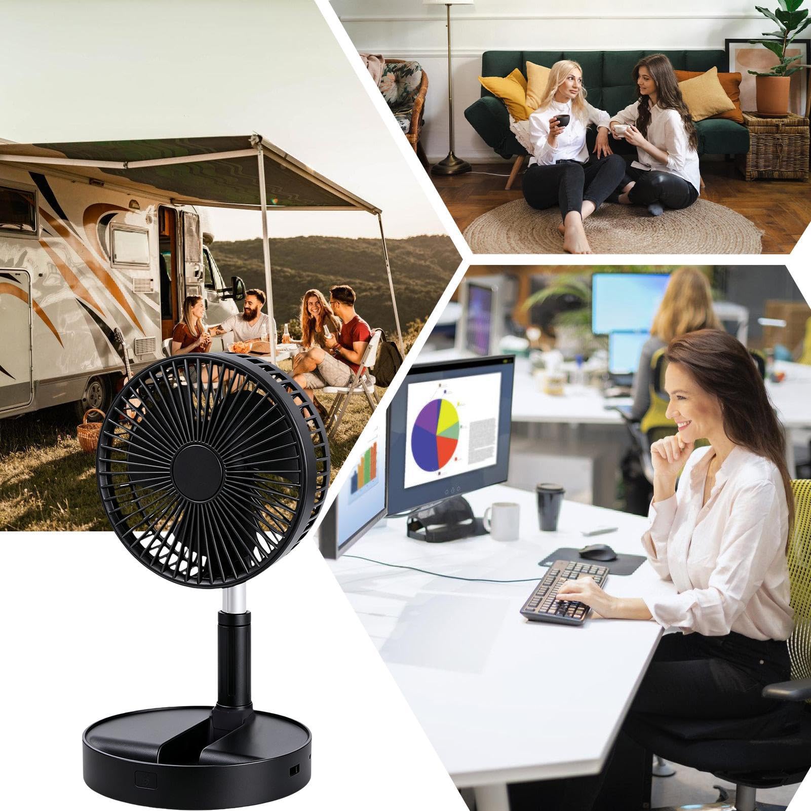 Ventilatore Portatile Da Terra Inclinazione a 185 gradi e flusso d'aria | Ventilatore Portatile Pieghevole Silenzioso Per Camera per campeggio viaggio tenda cucina ufficio casa esterno