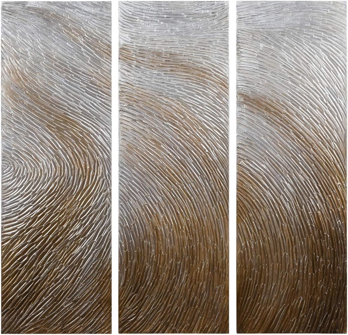 Empire Art Direct Abstract Wall Art Textured Hand Painted Canvas by Martin Edwards, Triptych, 60" x 20" each, Gold Waves Triptych Gold Waves 60" x 20" each