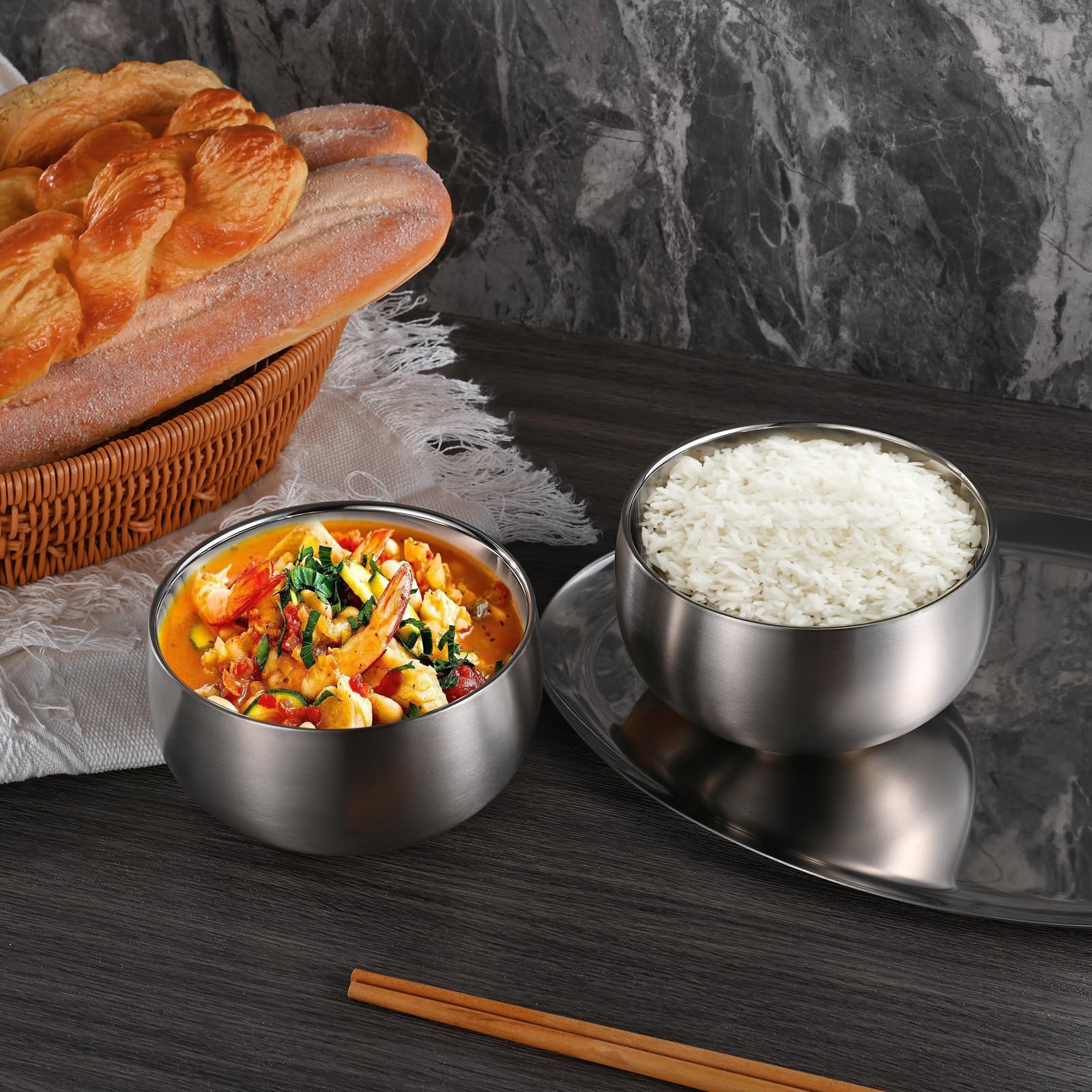 Edelstahl 316# Doppelwandige Vakuumisolierte Schüssel,Doppelwandige Mehrzweck-Servierschalen für Reis,Rutschfeste Snack Schalen,Leichter Kleinkindnapf.Maximale Kapazität 500 ml. 2 Stück