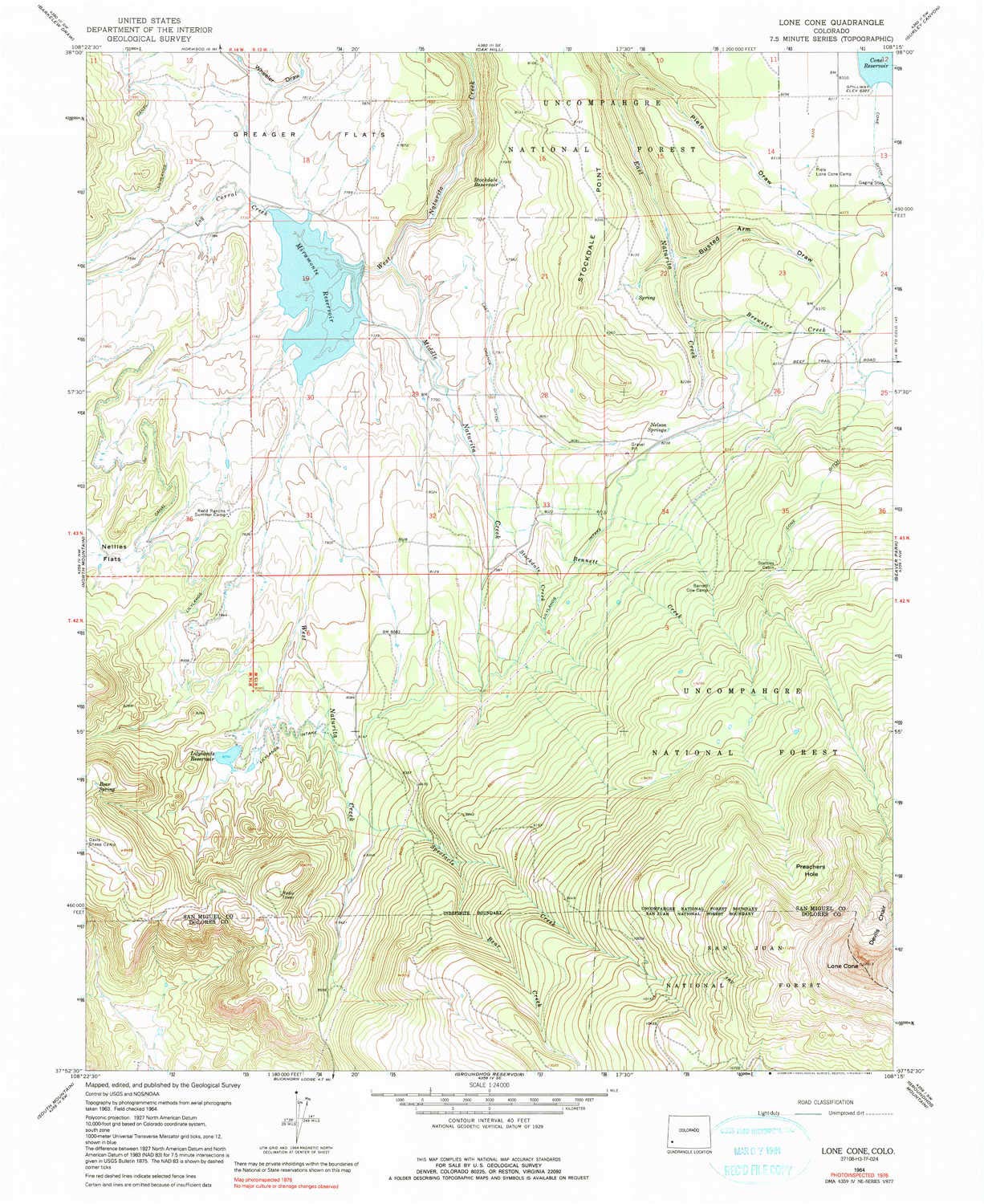 YellowMapsLone Cone CO topo map, 1:24000 Scale, 7.5 X 7.5 Minute, Historical, 1964, Updated 1991, 26.9 x 22 in