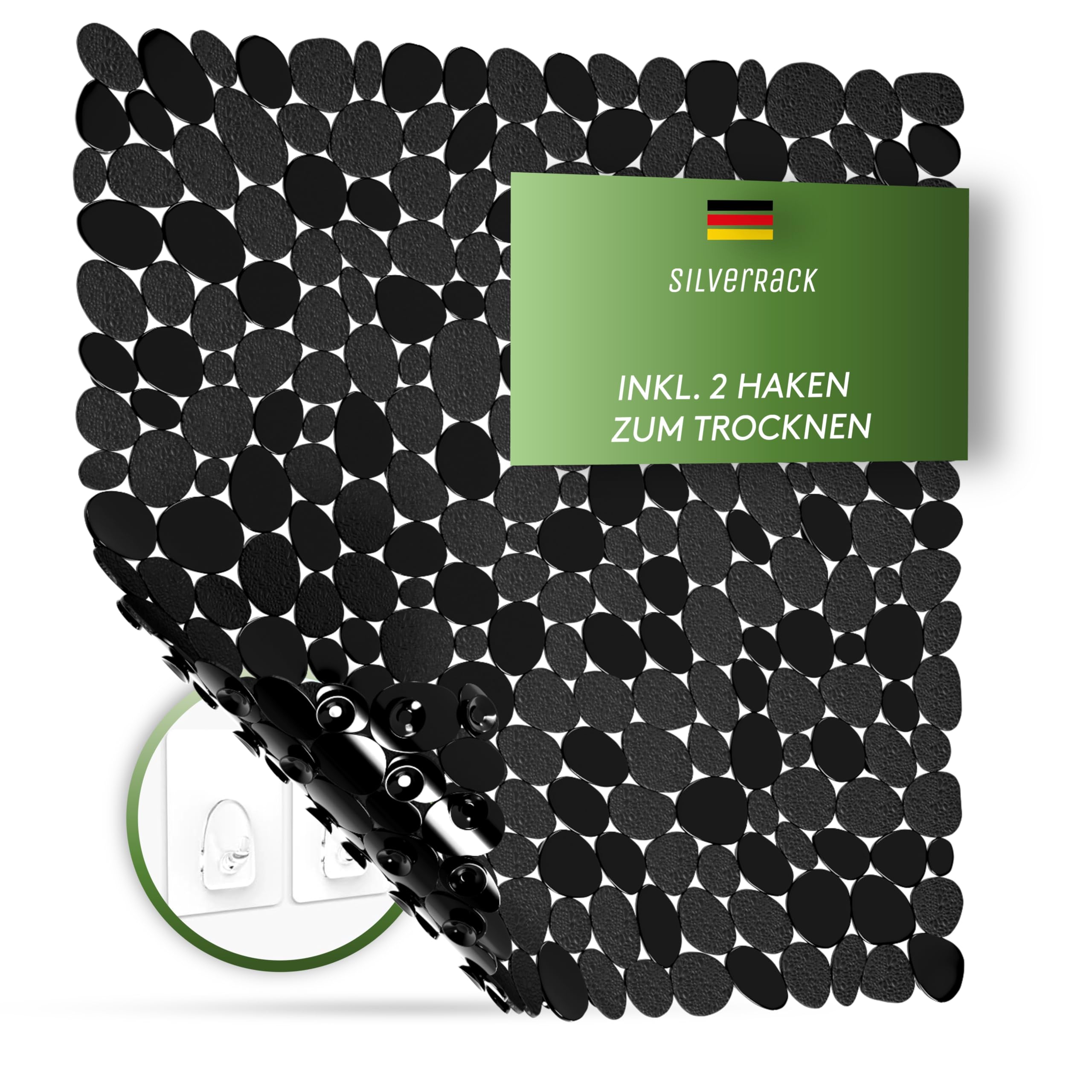 SilverRack DermaSensitivo Duschmatte rutschfest 100% BPA frei (Schwarz Kieselstein) 53x53cm für Kinder und Babys - Duschmatte rutschfest für sicheren Halt in der Dusche