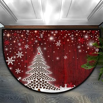 Christmas Half Round Door mat Christmas Xmas Decor Non-Slip Soft Half Circle Area Rug Washable Durable Decor Half Moon Hearth Rugs for Floor Indoor Living Room Bedroom Kitchen Fireplace Holiday Rug