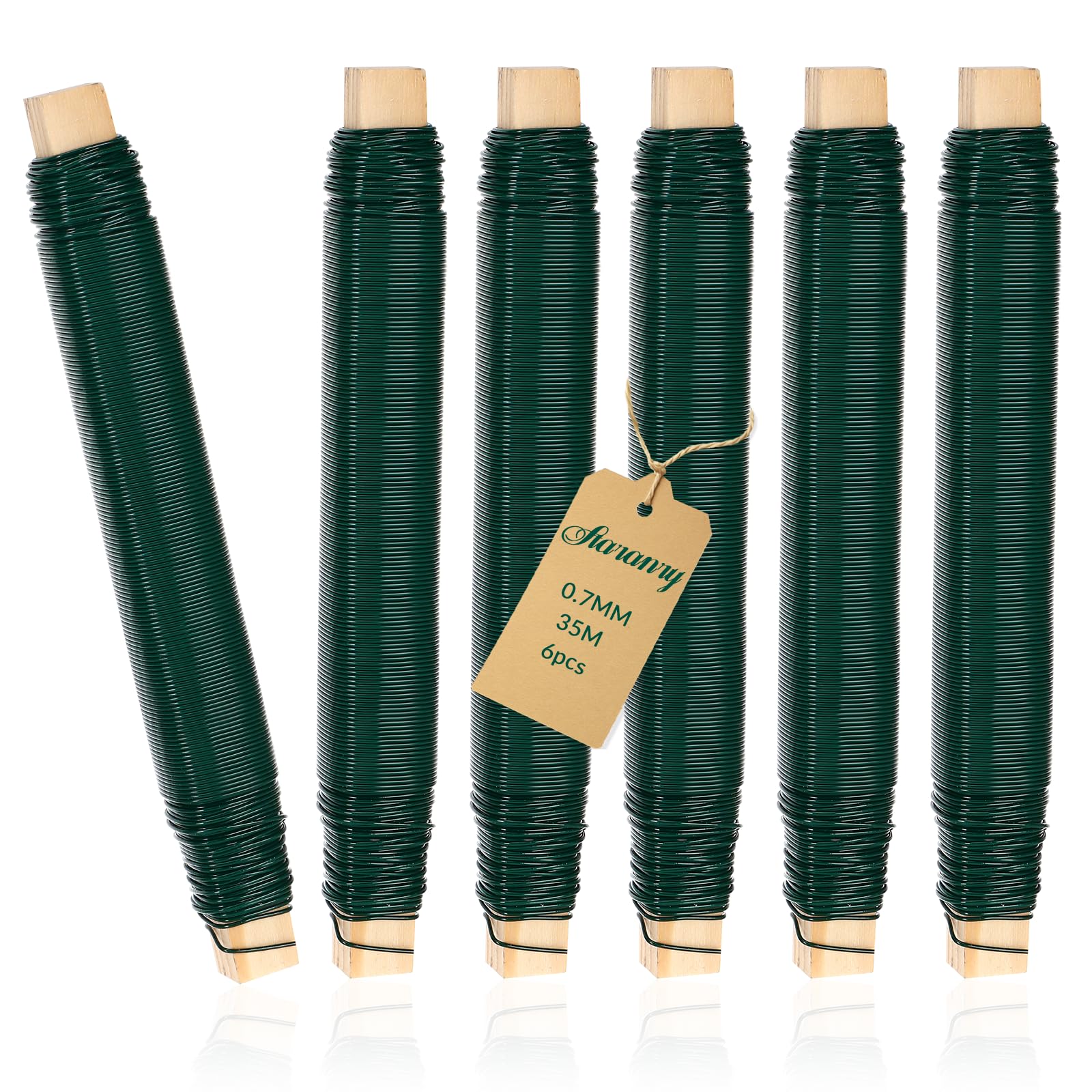 Filo di Ferro Verde per Fiori Set 6 pezzi – 0,70 mm x 35 m Fili per Avvolgere Fiori, Filo Zincato Sottile per Bricolage e Giardinaggio su Rocchetto in Legno, per Fissare Piante, Fiori