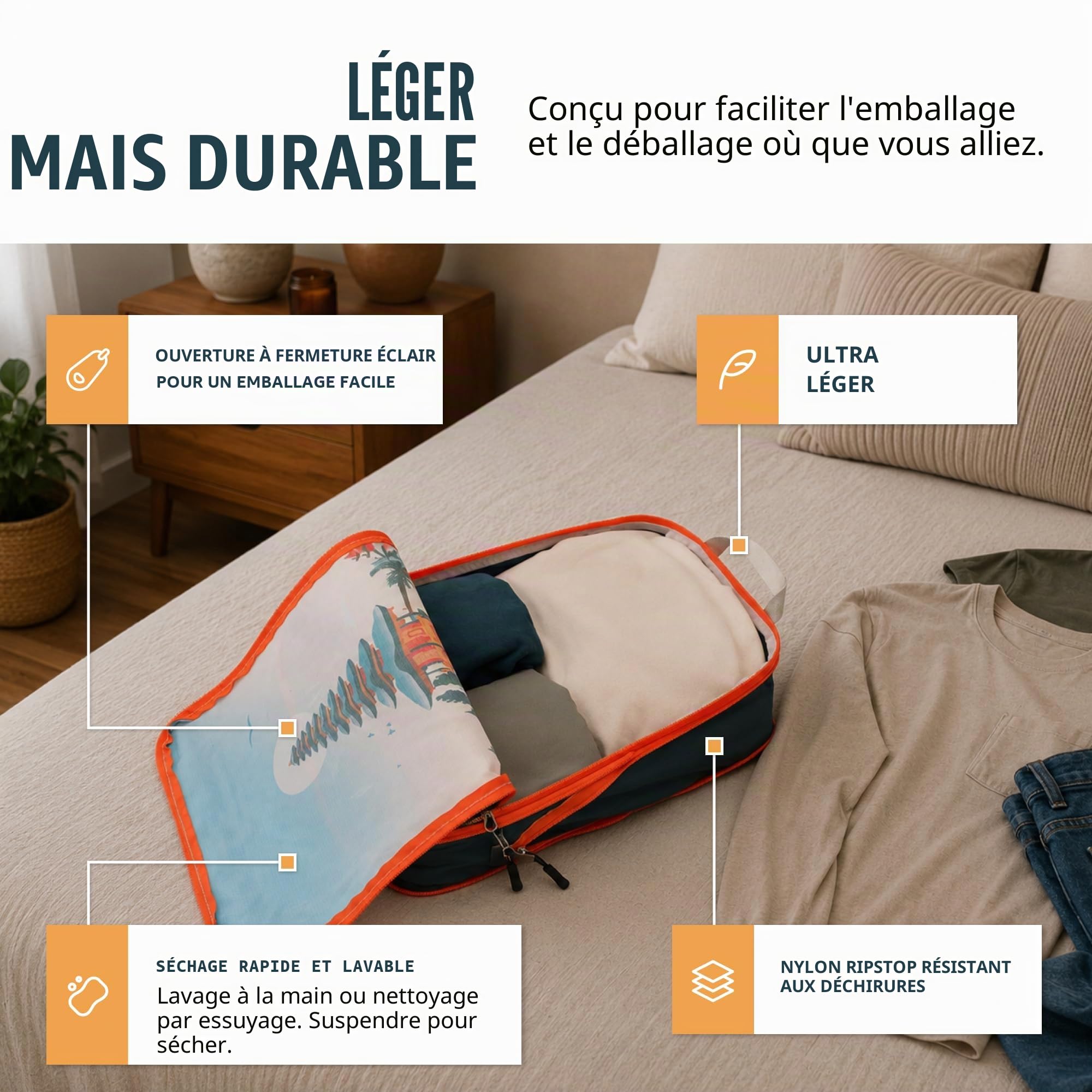 TRIPPED Travel Gear – Lot de 7 grands cubes de rangement pour voyage – Sacs de compression ultra légers, extensibles/de compression pour vêtements (Bucketlist)