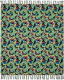 Canga de Praia Gigante Estampada, Poliéster, Tropical Palmeiras e Folhas, Colorida, lindas 180x135 cm, com Franjas