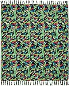 Canga de Praia Gigante Estampada, Poliéster, Tropical Palmeiras e Folhas, Colorida, lindas 180x135 cm, com Franjas