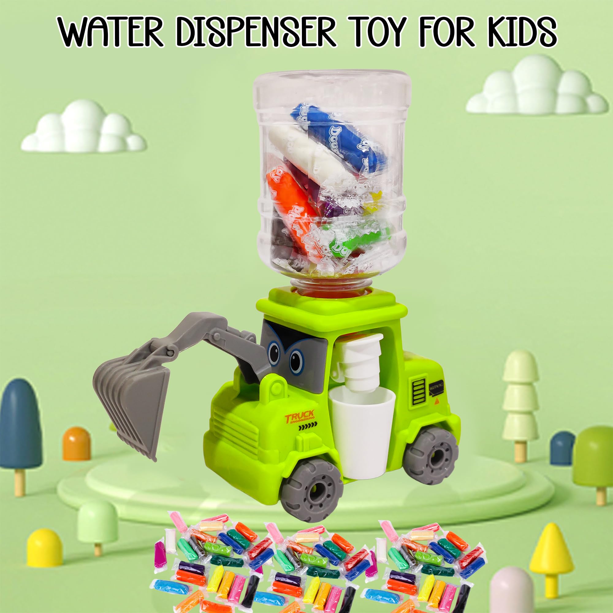 FunBlast Water Dispenser Toy for Kids - Crane Dispenser with 10 Pcs Clay, Push & Go Crane Dispenser for Girls, Boys, Vehicle Toy Play Set for 3+ Years Old Kids (Sea-Green) 3