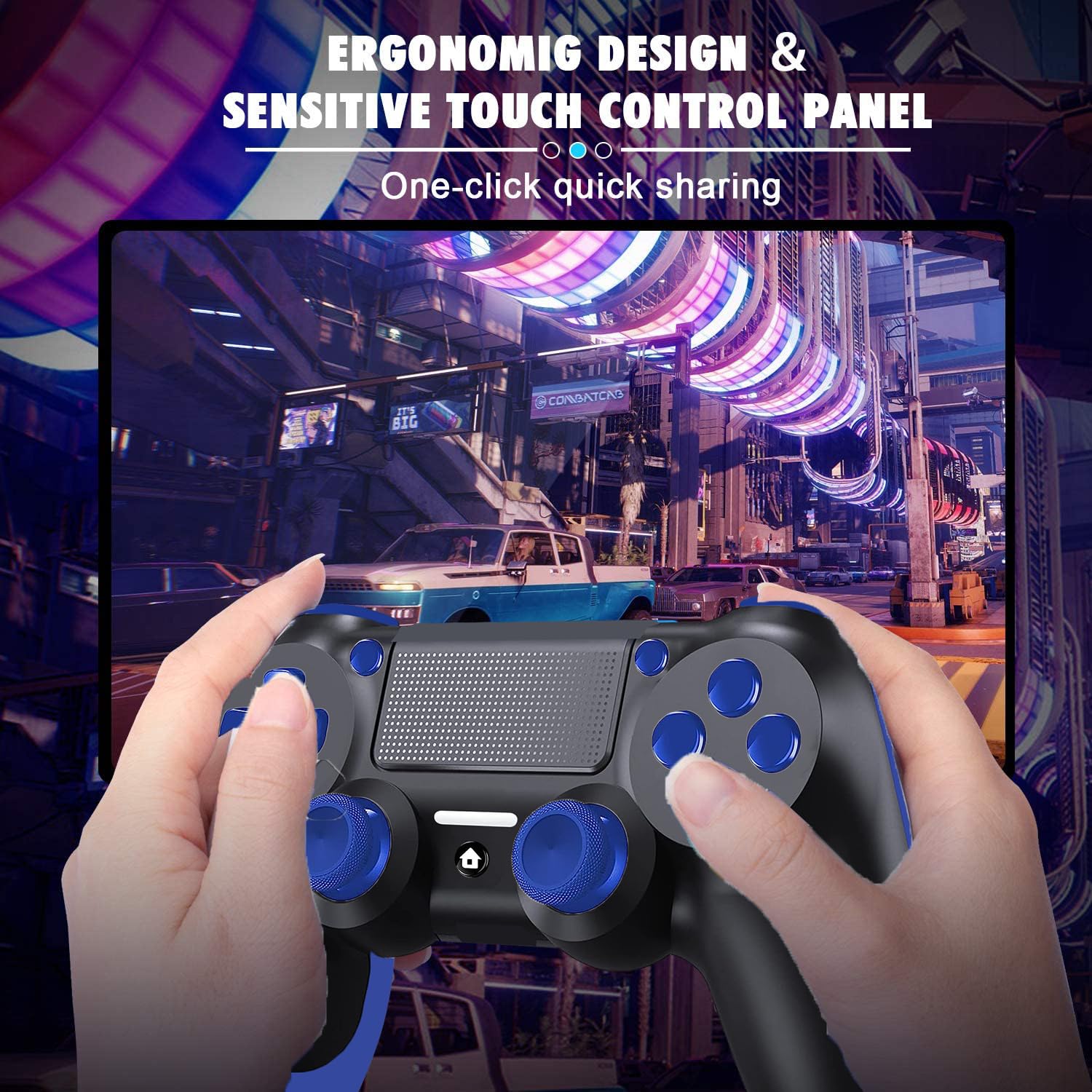 Wireless Controller per PS4, Controller per PS4, con jack audio, Vibrazione e Sei-Assi Sensore giroscopico, Pannello Touch, Controller per PS4/Slim/Pro/PC