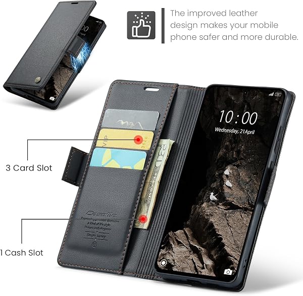 Funda para Xiaomi Poco F7 Pro, Funda de Cierre Magnético, Cartera de Cuero PU con [Bloqueo RFID], Soporte, Ranura para Tarjetas, Carcasa de Libro, Case para Xiaomi Poco F7 Pro, Negro - 3