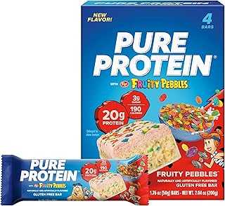 Pure Protein Fruity PEBBLES™ Protein Bars – 20g Protein, 3g Sugar, 190 Calories (4 count) Low Sugar* High Protein Snack – Gluten Free - Perfect for a Healthy Snack.