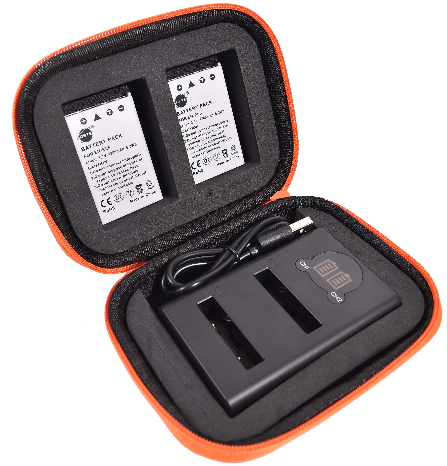DSTE EN-EL5 Replacement Battery (2 Pack) and LED Dual Charger Kit Compatible with Nikon Coolpix P510 P520 P530 P5100 P6000 S10 P3 P4 P80 P90 P100 P500