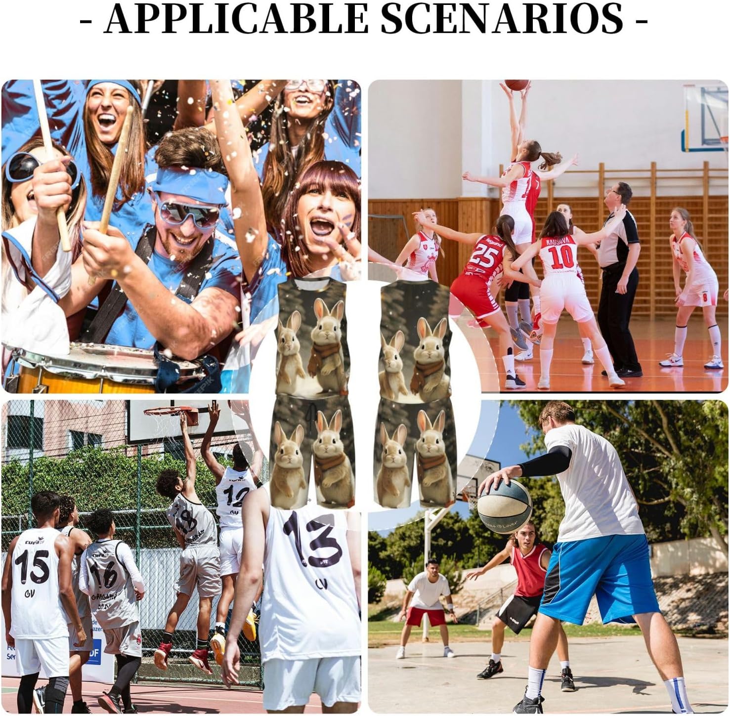 Mens Basketball Jerseys Rubbits and Xmas Tree Uniform Suit Mesh Sports Jersey Outfits T-Shirt and Short Sets Black