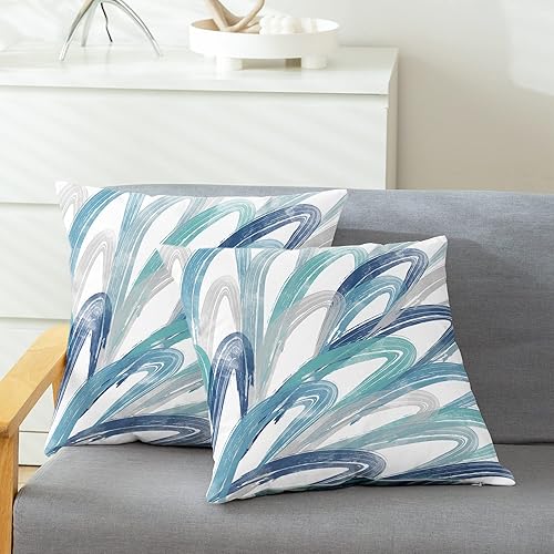 Miniatura 5 de CaliTime Juego de 2 fundas de almohada decorativas de vellón de dos tonos con plumas abstractas para sofá, cama, decoración de casa rural, 20 x 20